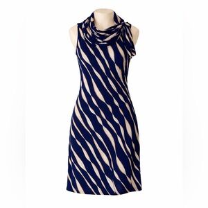 Signature by Robbie Bee Navy Blue and White/Gold Striped Dress-Womens sz 6